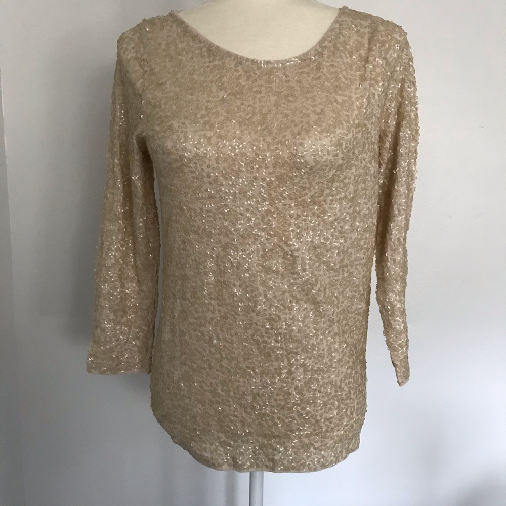 J Crew cream long sleeve sequins Top